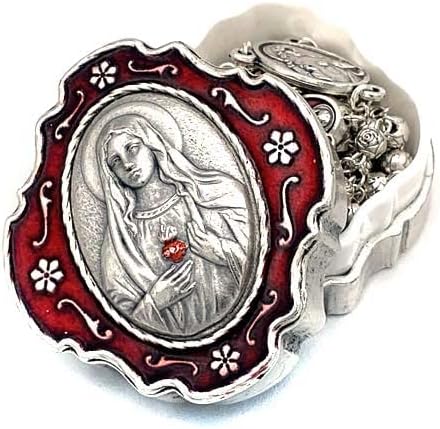 Miniatura 2 de Juego de cuentas de rosario católico con caja de regalo de recuerdo de metal