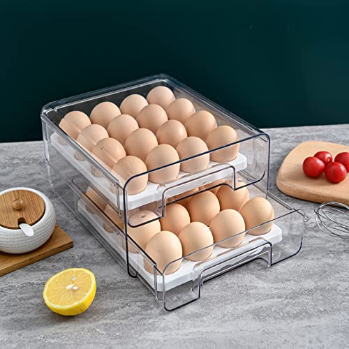 Egg Holder For Refrigerator 32 Grid Egg Basket Double Layer Egg Storage With Lids Multifunctional Food Organizer Reusable Fruit Vegetables Meal Fresh Container (Egg Container) #TOP5
