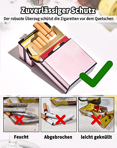 LAOYE Sigarettendoosjes, van metaal met magneetsluiting, van aluminium, lichte stijlvolle sigarettendoosjes voor 20 sigaretten (2 stuks, roségoud) - Afbeelding 4