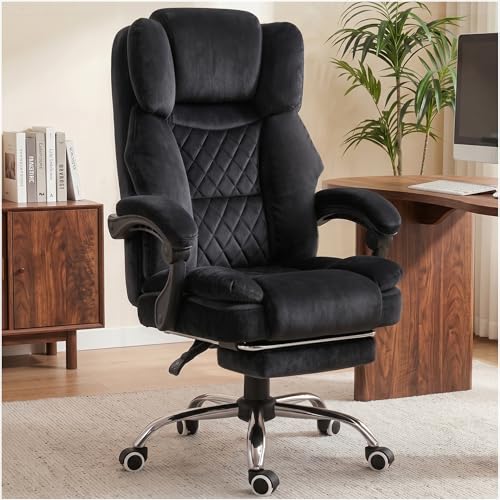 Image of GTPLAYER Big and Tall Office Chair with Pocket Spring Cushion & Ergonomic Lumbar Support for Lower Back Pain Relief, High Back Computer Gaming Chair with Foot Rest, Soft Velvet Fabric, Black