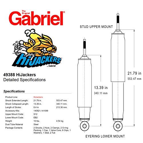 Image of Gabriel 49388 HiJackers Rear Adjustable Air Shock Absorbers For 90-95 Toyota 4Runner (1 Pair)