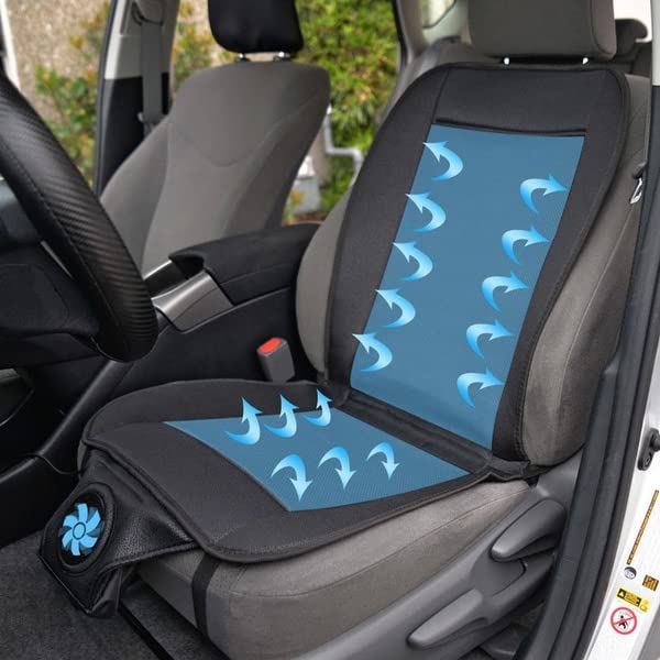 MIXEN 1 Pack Cooling Car Seat Cushion – 12V Automotive Breathable Seat Cover with Air Conditioning System for Summer Driving, Cool Ventilated Seat Cushion || Black