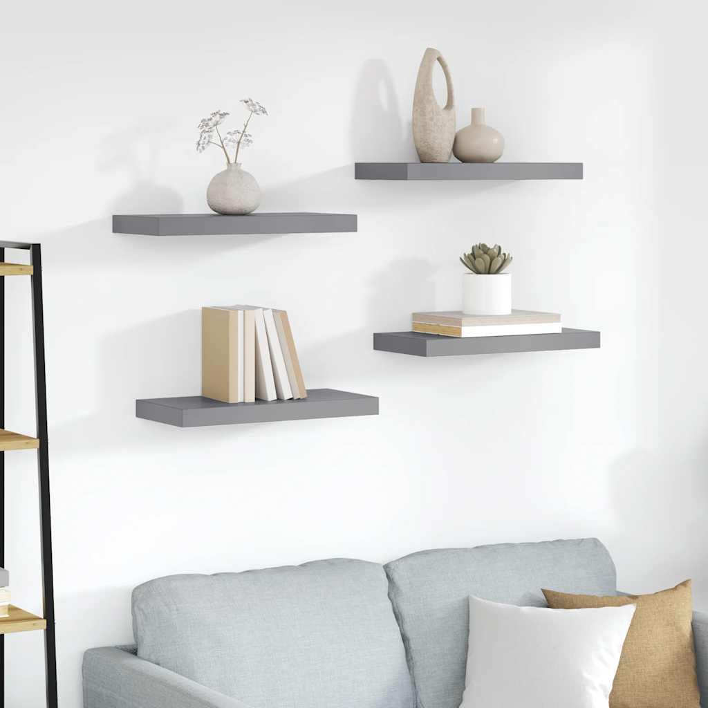 vidaXL Set di 4 mensole sospese da parete moderne, in MDF grigio a nido d'ape, struttura in metallo, sistema di montaggio invisibile
