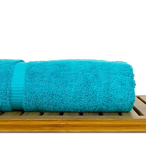 Image of BC BARE COTTON Luxury Hotel & Spa Towel Turkish Cotton Bath Towels - Aqua Blue - Dobby Border - Set of 2