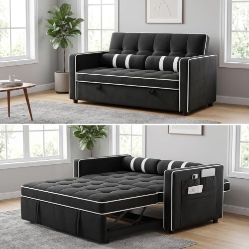 Marsail Futon Sleeper Sofa Bed, Convertible Pull Out Couch, Graphite Black