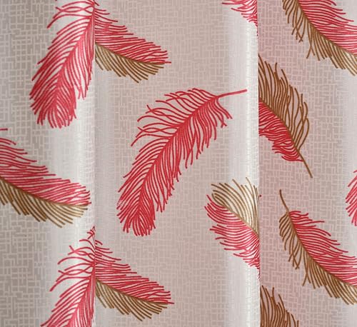 Image of Yarnis Feather Printed Light-Filtering Curtains 8 Feet Long for Door Living Room, Pink, Parda, 1 Piece