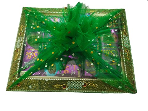 Image of Dual Color Combo of 42inch Width Dotted Mesh Net Fabric for Decoration, Fruit /Dryfruit /Gift Packing & Tray Packing (3 Meter Each Color, Blue, Red, Golden, Rani &Yellow)