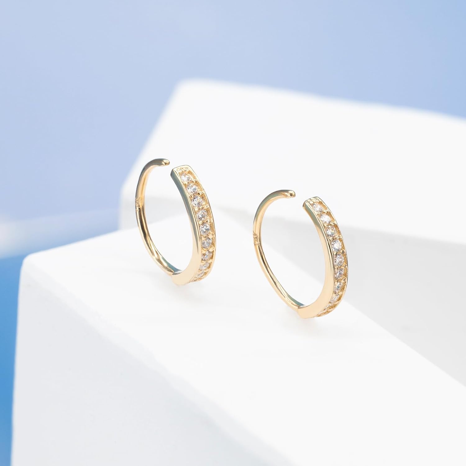 14k Yellow/White Gold Hoop Nose Ring, 20G 8mm Tiny Gold Nose Rings Studs for Women Labret Stud Helix Piercing Jewelry