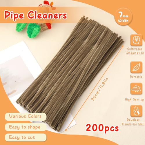 Image of Mnuizu 200 Pcs Pipe Cleaners, Chenille Stems Fluffy Pipe Cleaner Supplies | Basic Pipe Cleaners Bulk Fuzzy Sticks for DIY Art And Craft Projects, Flower Making, Home Decoration, Light Brown