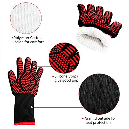 Wesoke Professional Heat Resistant Gloves, Extreme Kevlar Fire Proof Mittens with Forearm Protection, Nomex Gloves 1472°F Degree Heat Resistance for Grilling/Welding/Kitchen Cooking/Oven/BBQ, 1 Pair