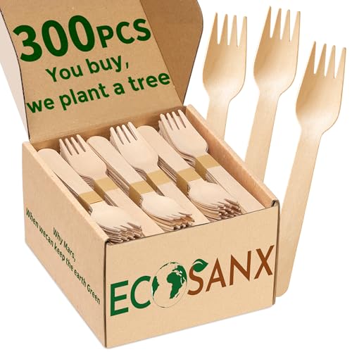 300 PCs Wooden Forks Set 6.5 Splinter Free Disposable Forks for Parties Eco-Friendly Substitute for Plastic Cutlery & Bamboo Cutlery - Disposable Tableware for Outdoor Camping Events & More