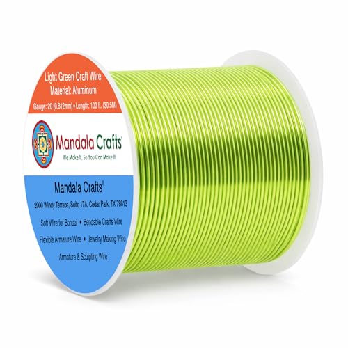 Image of Mandala Crafts 20 Gauge Anodized Aluminum Craft Wire for Jewelry Making - 100 FT Colored Flexible Light Green Wire - Bendable for Bonsai Armature Crafting Sculpting
