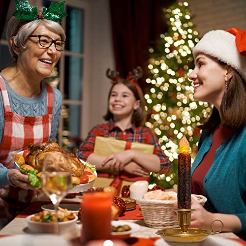 Lpraer 6Pack Real Wax Pillar Taper Candle Primitive Drip Candles Flameless Flickering Led Lights Dipped Battery Operated Halloween Decoration Set Wedding Party Festival Church Decor,Brown thumb #3