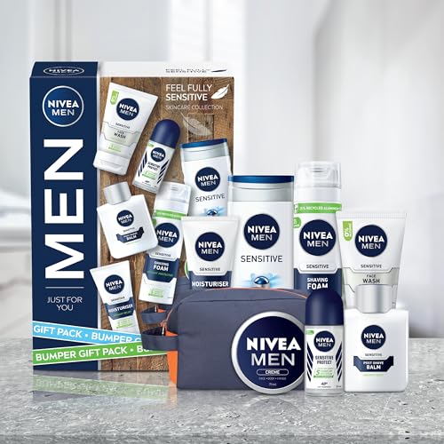 NIVEA MEN Feel Fully Sensitive Skincare Collection Bumper Gift Pack, with Shower Gel, Anti-Perspirant, Face Wash, Shaving Foam, Post Shave Balm and Moisturisers - Image 3