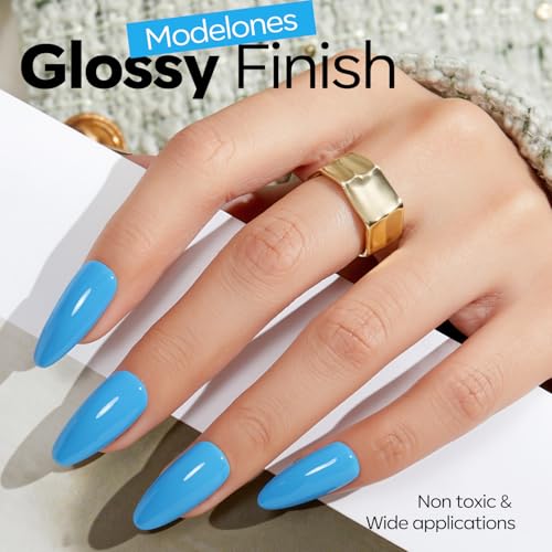Image of modelones Sky Blue Gel Nail Polish Powder Blue Gel Polish Soak Off Pastel Nail Polish Gel Nail Art Salon Manicure 15 ML