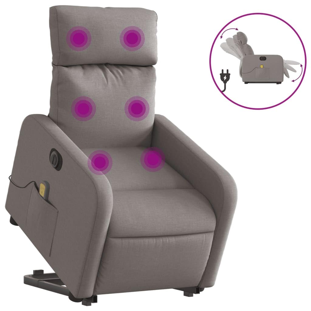 Poltrona da massaggio elettrica reclinabile sollevabile in tessuto taupe poltrona reclinabile con sollevamento elettrico e funzione manuale, comoda e stabile per il riposo