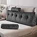 Z-hom Queen Size Wedge Headboard Pillow with 2 Roll Cushions, Large Reading Pillow for Bed Sitting Up, Triangular Backrest Cushion for Headboard, Supportive Pillow for Back Pain Relief, Grey