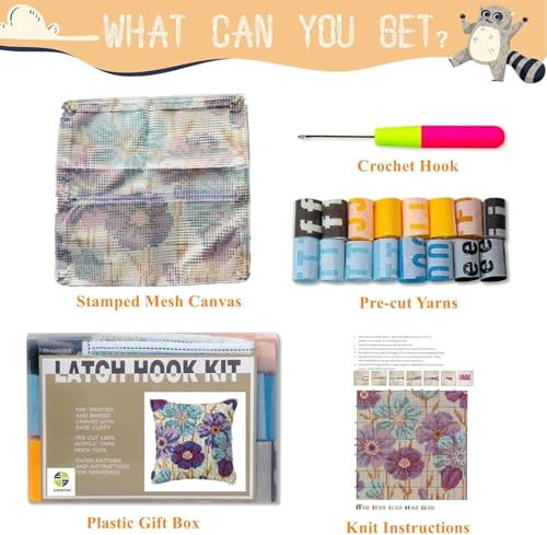 Image of EMISTEM Latch Hook Kits for Adults - Latch Hook Pillow Kits, Crochet Yarn Kit for Beginners, DIY Needlework Crafts Cover Case with Printed Canvas, Gift Packaging. (Daisy Flower,17x17 inch)