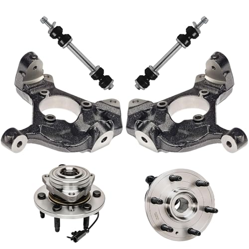 Image of Detroit Axle - 4WD 6pc Front Knuckles Kit for 2007-2013 Chevy Silverado 1500 GMC Sierra 1500, 2007-2014 Escalade EXT ESV Yukon XL Suburban 1500, 2 Steering Knuckles 2 Wheel Bearing Hubs 2 Sway Bars