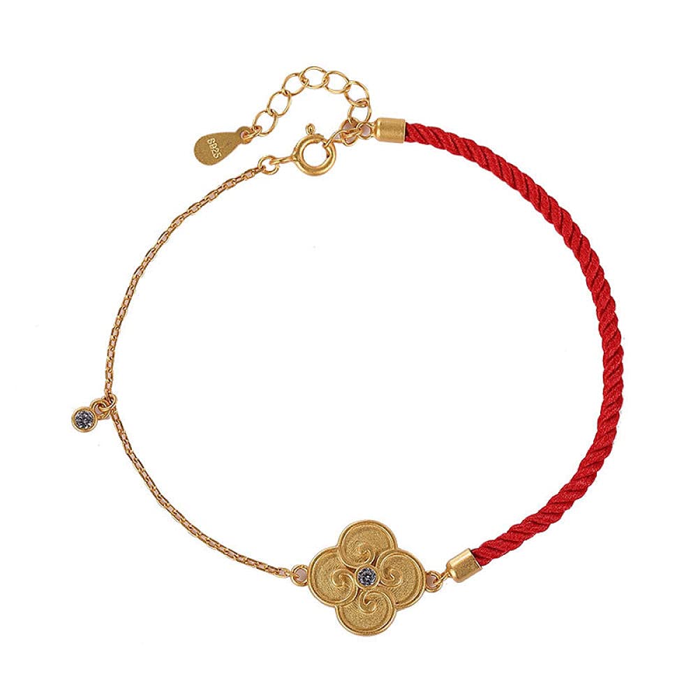Girls Accessories Bracciale in Argento Sterling 925 Vintage per Donna Semplici Fiori placcati in Oro Intrecciato Corda Rossa Gioielli Classici Fascino Spiaggia Estiva Birthday Gift