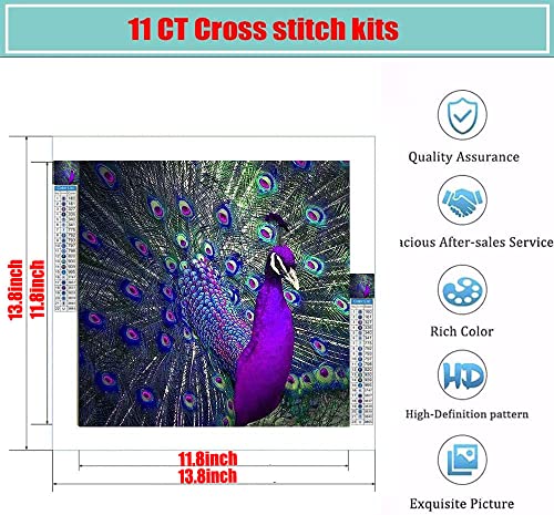 Vigegu Cross Stitch Kits For Adults - Peacock Stamped Cross Stitch Kits,Diy Needlepoint Kits For Adults Beginners Counted Embroidery Kits Cross Stitch Supplies Patterns Crafts Decor(13.8X13.8Inch) #TOP1