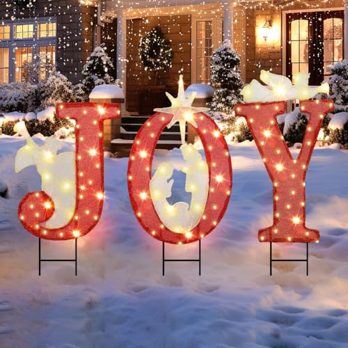 JETEHO 30.89 Inch Nativity Outdoor Christmas Decorations, 3 PCS Nativity Sets with Gold Star for Home Lawn