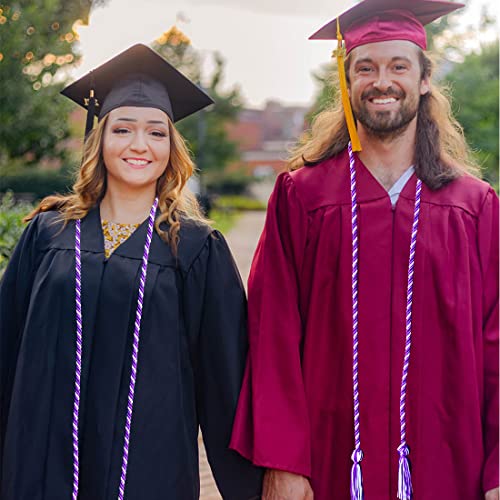 Image of Graduation Honor Cord Purple and White Yarn Honor Cord with Tassel 67 inch Long for Graduation Ceremony