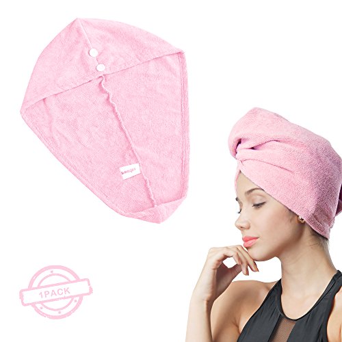 SOFTOWN Microfiber Hair Drying Towel Super Absorbent head hat for Women with Long Hair, Pink, 1 Pack, 11 x 28 inch