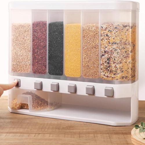 SHOPPIVERSE™ 6-Grid Cereal Food Dispenser | Wall-Mounted Dry Food Storage Container | Space-Saving Kitchen Organizer for Rice, Nuts, Snacks, Grains, Coffee & Candy