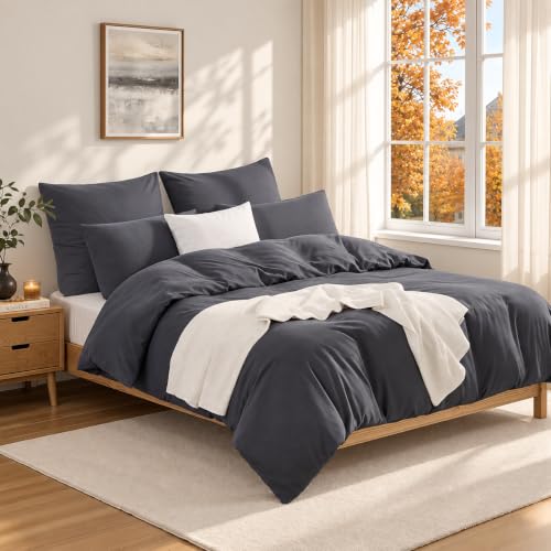 Duvetnova Bettwäsche 155x220 4Teilig Grau ÖKO-TEX Superweich Mikrofaser Bettwäsche-Sets 2 Bettbezüge 155x220 + 2 Kissenbezüge 80x80 - alle… – Ansicht 6