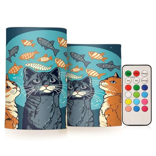 Kigai Voracious Cats Flameless Candles with Remote Control and Timer,Battery Operated LED Pillar Candles Adjustable Brightness for Ourdoor Indoor Use,Home Decor,2 Pack