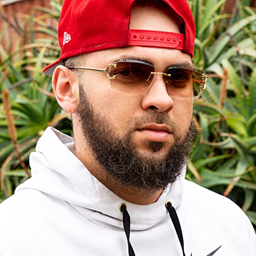 Street Knitted Rimless Luxury 90's Hip Hop Square Gem Cut Summer Beach Sun Glasses Retro Brown Orange Tint Shades Gold Wire Metal Frame Rectangular Diamond Cut Lens Frameless Sunglasses For Men Women3