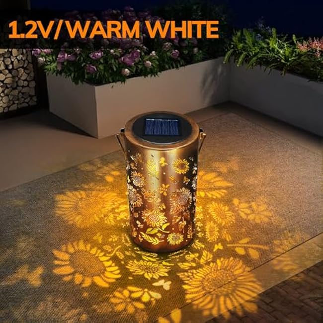 Sunflower Solar Lanterns Outdoor Waterproof, Metal Hanging Solar Lights Sunflower Lantern for Outdoor Porch Patio Yard Garden Decor, Sunflower Birthday Gifts for Women Mom