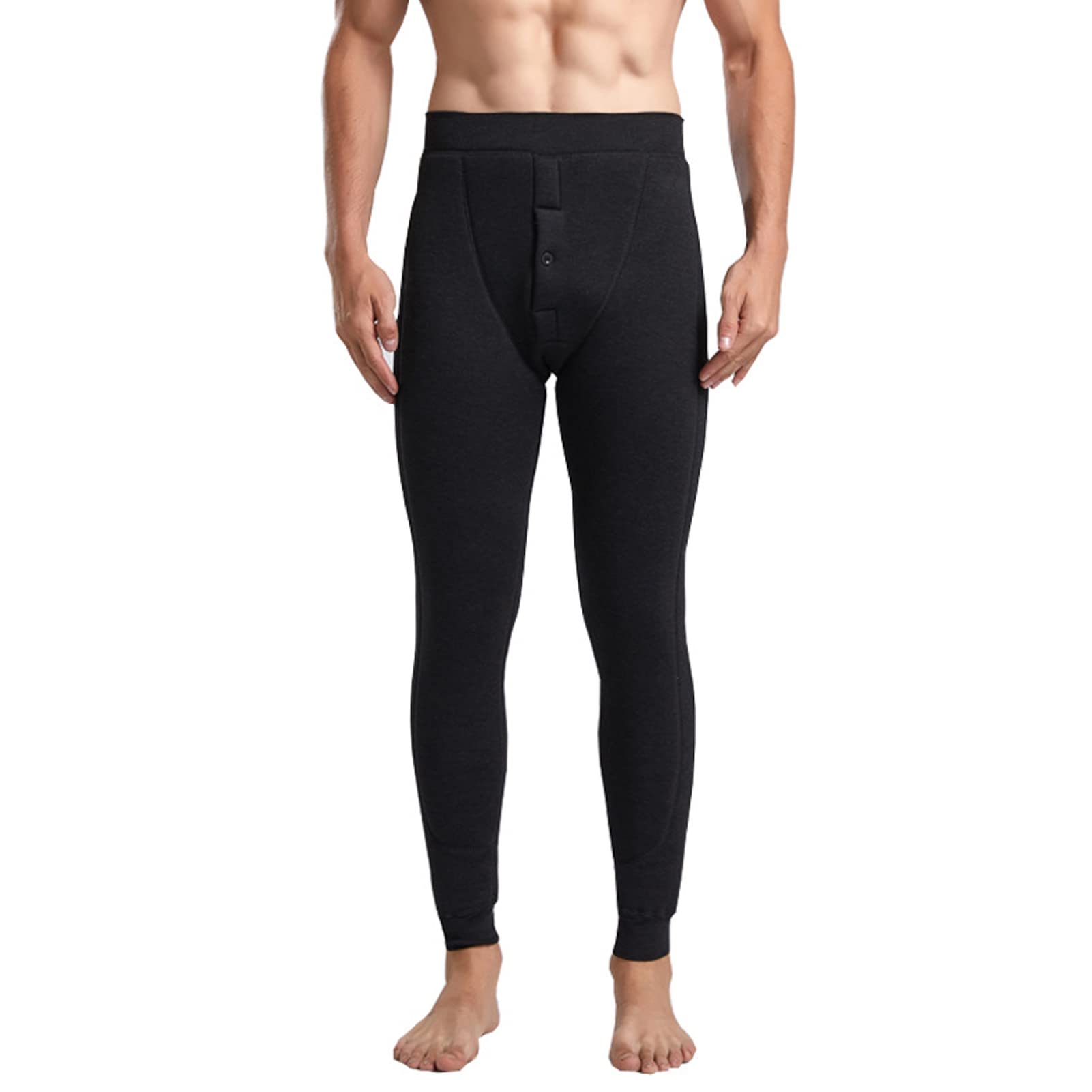 Męskie polarowe kalesony termiczne z wysokim stanem - ciężkie zimowe legginsy z ciepłą podszewką, spodnie dresowe warstwa bazowa joggery, czarne, rozmiar 3XL
