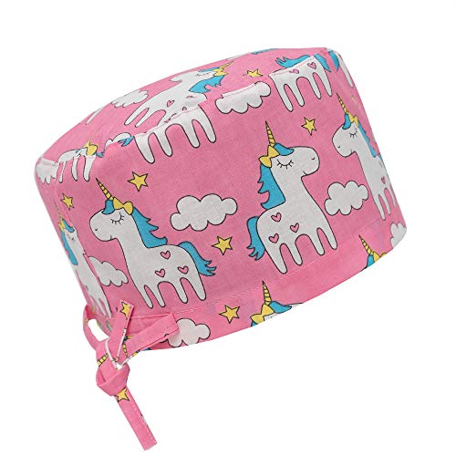 Scrub Cap Hat Unisex Animal Print Uniform Unicorn (Pink) - Thumbnail 4