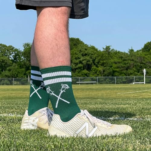Image of ChalkTalkSPORTS Lacrosse Socks - Cushioned Mid-Calf Crew - Crossed Sticks | Moisture-Wicking Performance Blend, Athletic Lax Gear, Stay-Up Technology, Arch Support, Breathable, Boys and Men