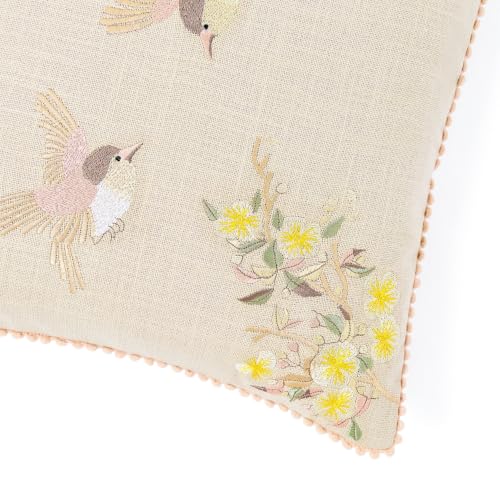 Image of haus & kinder Cushion Cover 16 x 16 Inch | Embroidered Decorative Cushion Cover for Sofa, Bed & Home Decor | Arbor Wing Beige | Pack of 1
