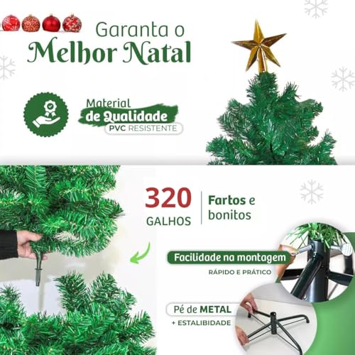 Árvore de Natal Premium 1,50m Pinheiro Verde Luxuoso com 320 Galhos Cheios