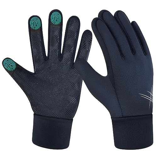 EEFOW Guantes de invierno para niños con pantalla táctil: forro polar térmico, guantes de ciclismo con protección contra el viento, antideslizantes, para niños y niñas de 4 a 12 años, color negro y
