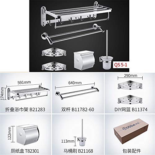 T-YSPJ Bathroom Shelf Bathroom Stainless Steel Towel Stand Bathroom Hardware Pendant Set, QS51