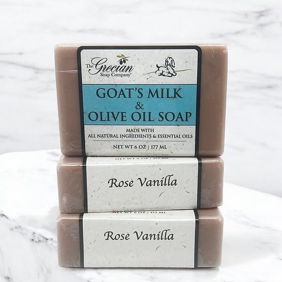 The Grecian Soap Company Clean Beauty Goat's Milk & Olive Oil Soap Bar, 6-Ounce, Rose Vanilla
