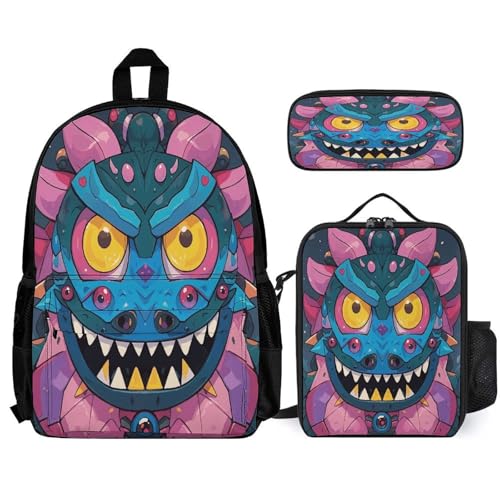 3-in-1 Backpack Combination Set Monster Eyes Print 3Pcs Backpack Sets Travel Daypack with Lunch Bag And Cosmetic Bag