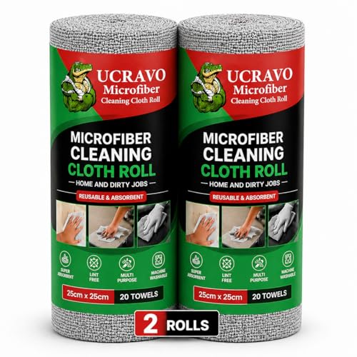 Image of UCRAVO Reusable Kitchen Towels Roll | 8000 Times Washable | Soft & Highly Absorbent Kitchen Towel Roll | Eco Bamboo 40 Sheets | Better Alternative to Dishcloth For Home & Glass Cleaning