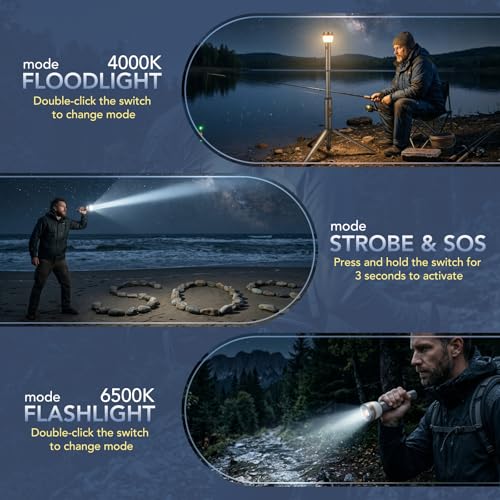 Image of Neoglint Telescopic Camping Light Collapsible Lantern with Tripod Stand | Up to 800 Lumens Brightness, 75.6 Inch Telescopic Pole, 3 Safety Lighting Modes, Heavy Duty Magnetic Base, IP65 Waterproof