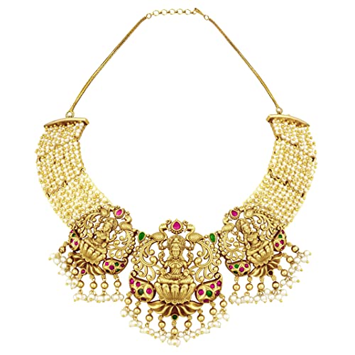Brass Pearl Necklace Earring Temple Jewellery Set