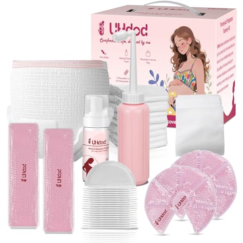 Image of UHdod Postpartum Essentials Recovery Kit, Postpartum Kit for Women After Birth Labor Delivery Care, Disposable Underwear Cold Pads Cooling Foam Peri Bottle Nursing Pads Breast Ice Packs