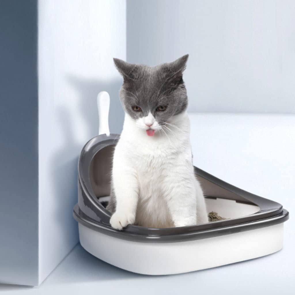 Cajas de Arena Triángulo semicerrado Caja de Arena de Moda Inodoro para Gato Alta Cerca chapote a Prueba de Salpicaduras Abiertas Suministros para Mascotas Arenero ​Gatos