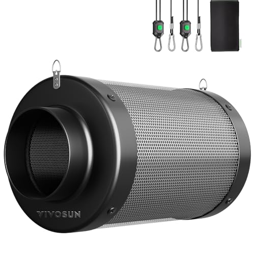 VIVOSUN Aktivkohlefilter 100mm/4 Inch Kohlefilter zur Geruchskontrolle mit Australischer Aktivkohle inkl. Vorfilter für Rohrventilator Growzelt Growbox Indoor Schwarz