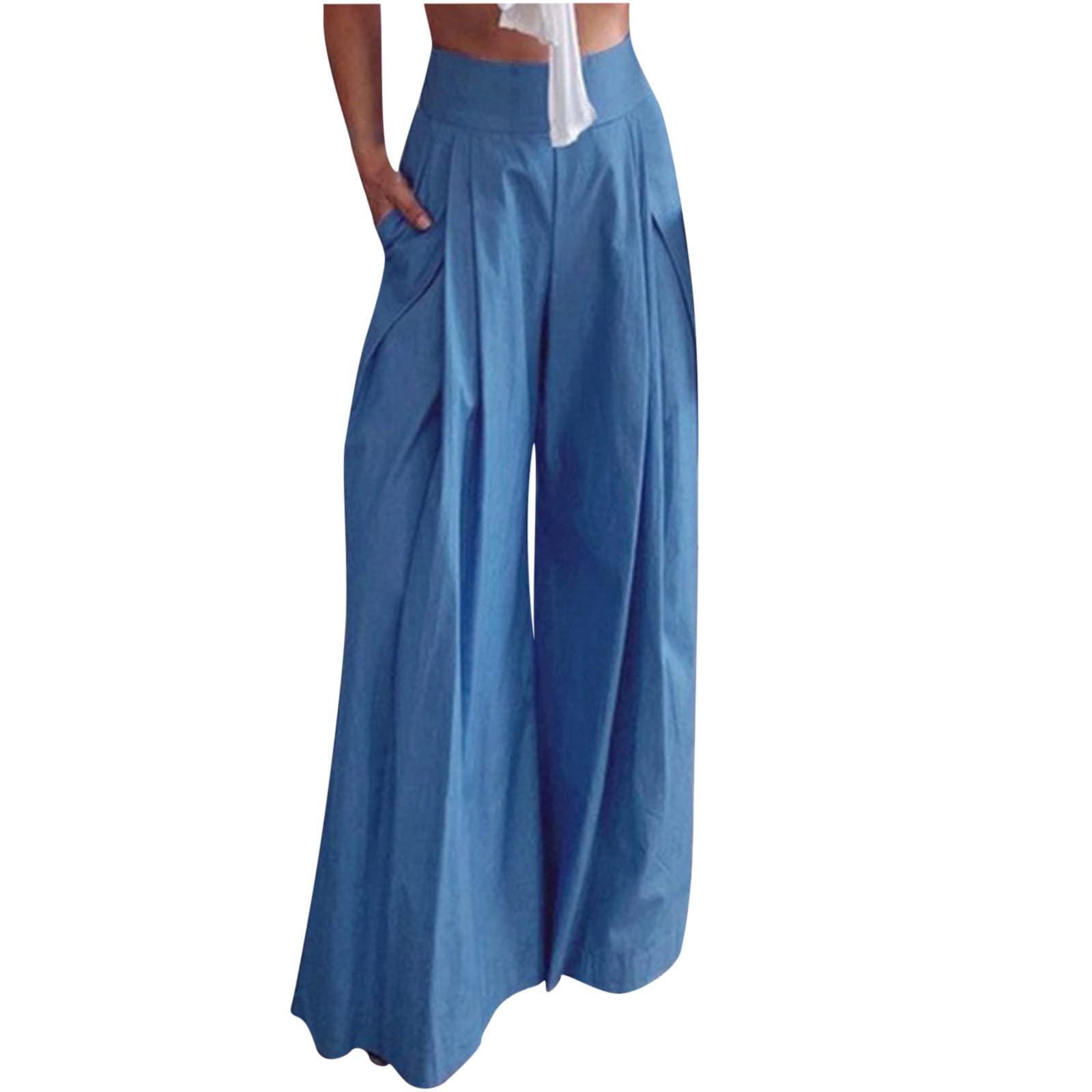 Palazzo Pants for Women High Waist Straight Leg Trousers Frayed Baggy Wide Leg Pants Casual Solid Color Slacks