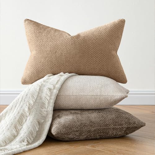 Image of MIULEE Pack of 2 Couch Throw Pillow Covers 18x18 Inch Khaki Camel Modern Boho Accent Decorative Pillow Covers Soft Chenille Farmhouse Cushion Covers for Home Decor Bed Sofa Living Room